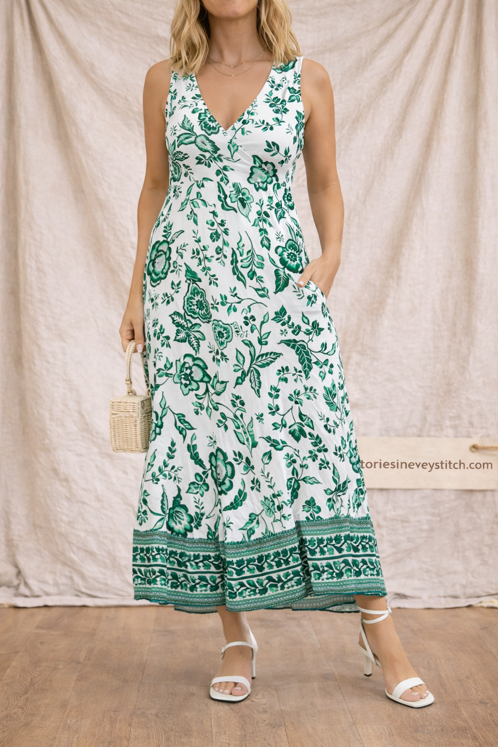 Floral Maxi Dress with Sleeveless V-Neck and Button Detail – Relaxed Flowy Fit