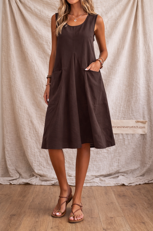 Minimalist Sleeveless Midi Dress with Side Pockets – Lightweight Everyday Style