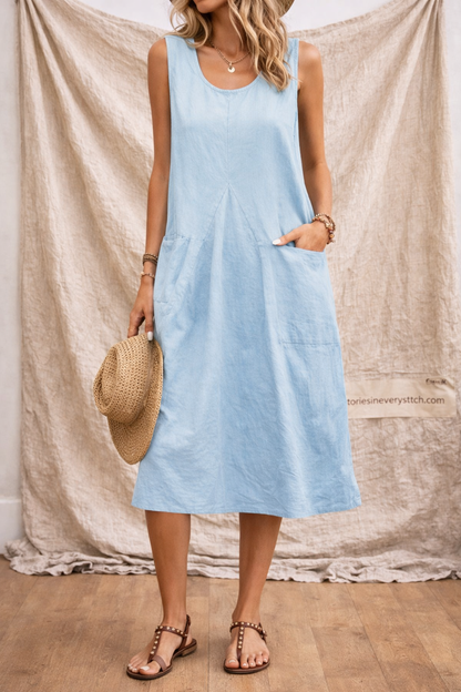 Minimalist Sleeveless Midi Dress with Side Pockets – Lightweight Everyday Style
