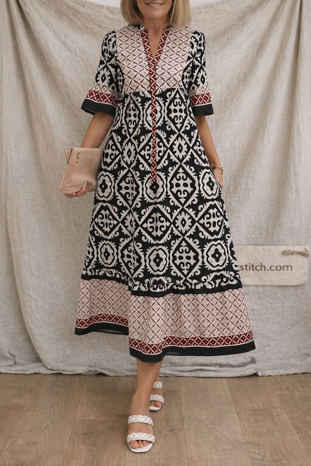 Boho Geometric Print Midi Dress