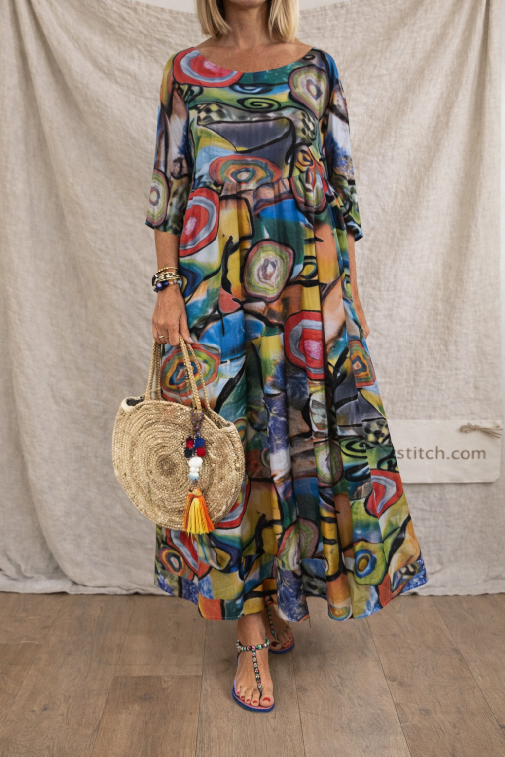 Abstract Print Loose Maxi Dress