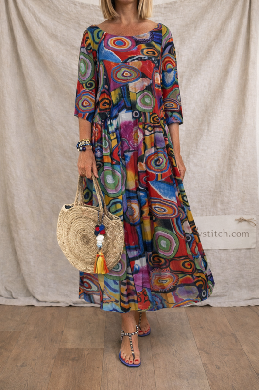 Abstract Print Loose Maxi Dress