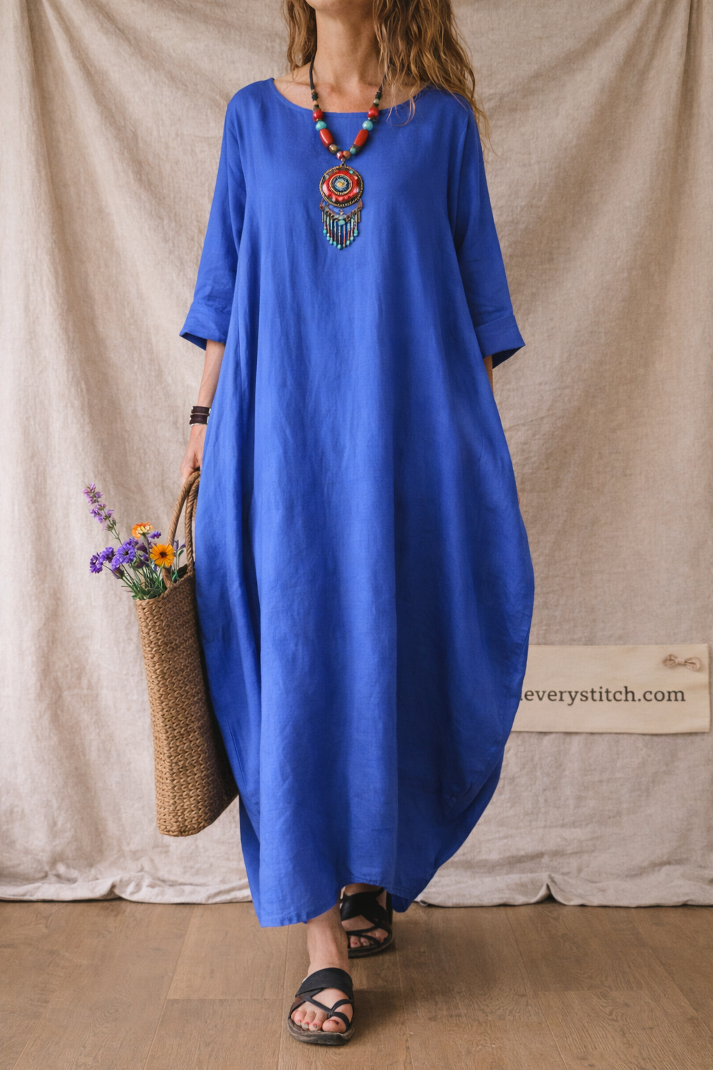 Oversized Batwing Sleeve Maxi Dress