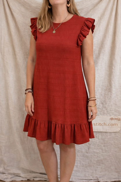 Smocked Ruffle Sleeve Shift Dress
