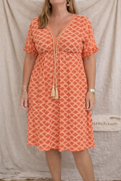 Boho Tassel Tie V-Neck Printed Dress