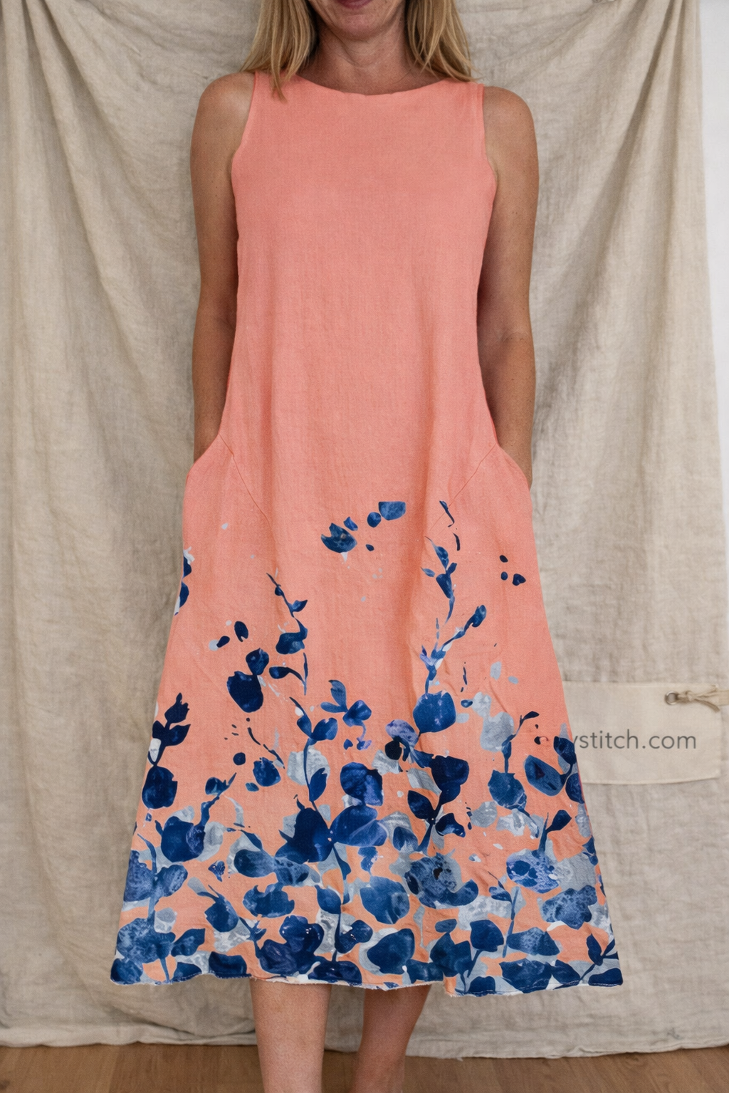 Sleeveless Floral Hem A-Line Midi Dress