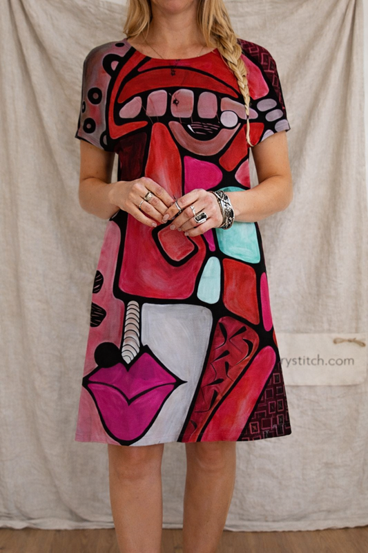 Abstract Art Print Short Sleeve Shift Dress