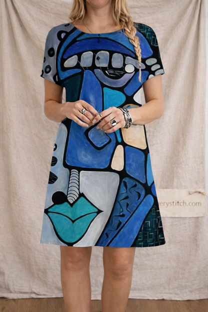Abstract Art Print Short Sleeve Shift Dress