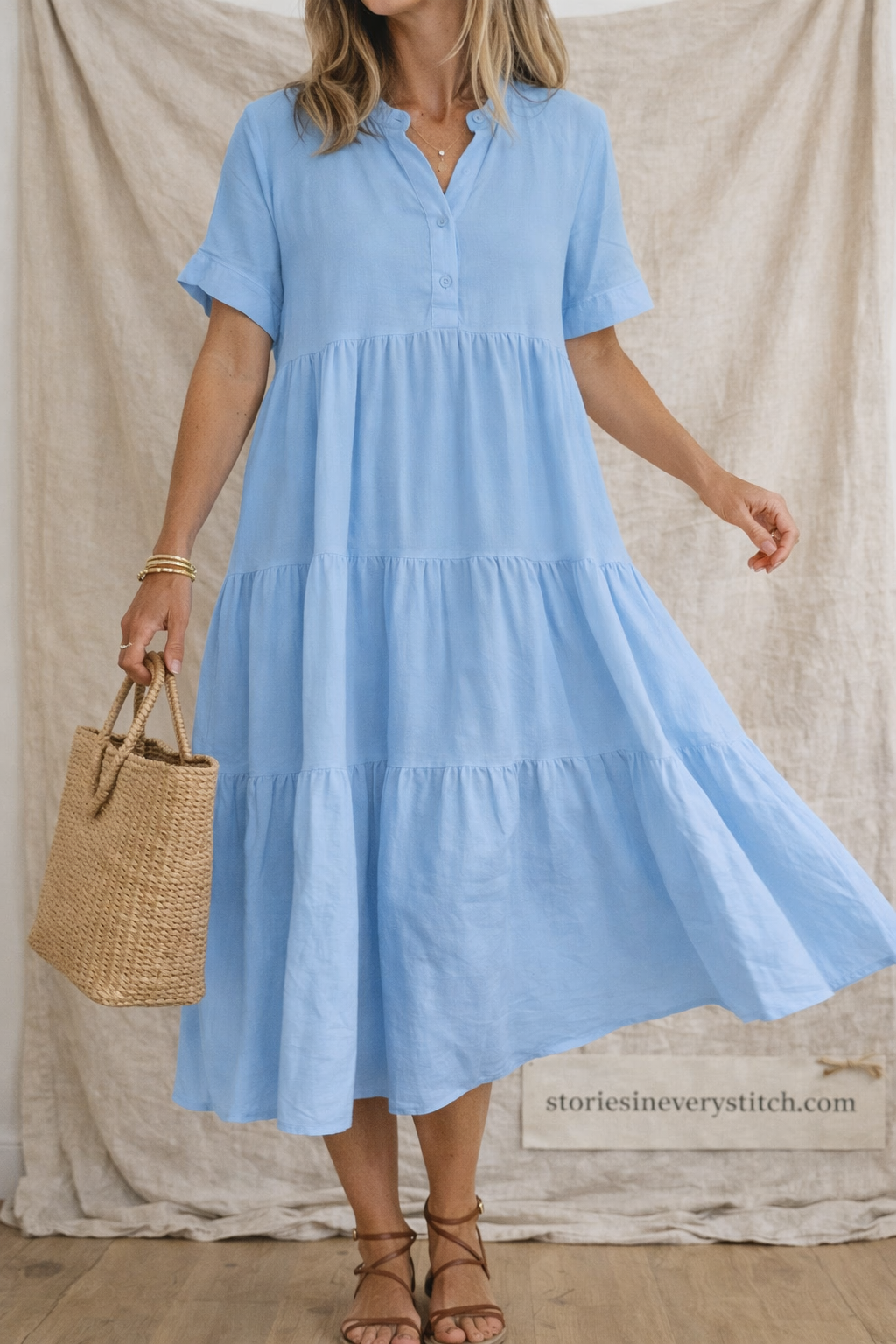 Boho Tiered Button-Front Maxi Dress