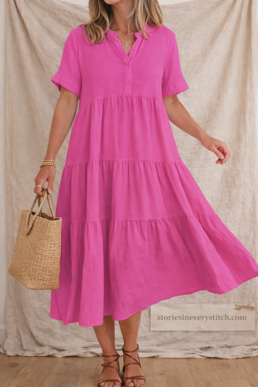 Boho Tiered Button-Front Maxi Dress