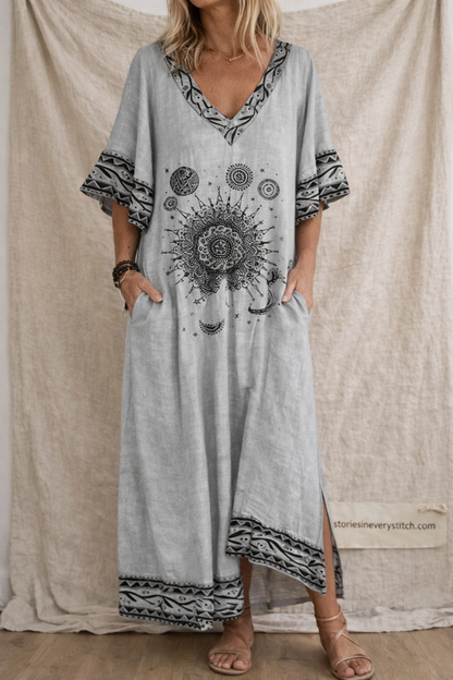 Plus Size V-Neck Dress – Digital Print