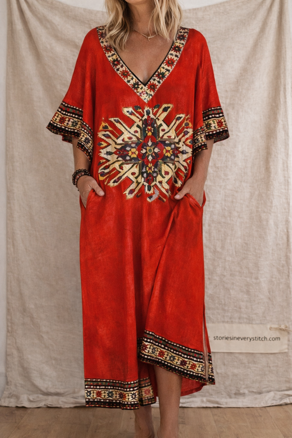 Plus Size V-Neck Dress – Digital Print