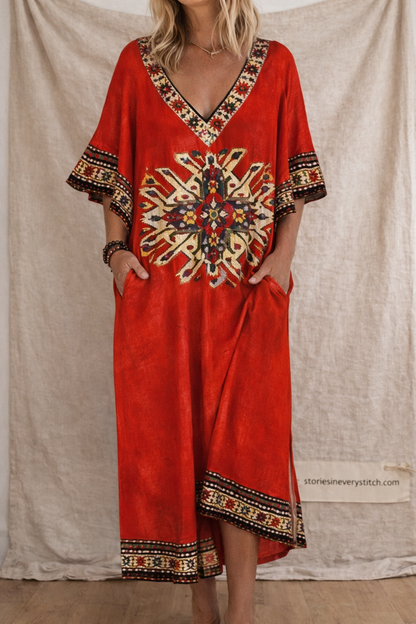 Plus Size V-Neck Dress – Digital Print