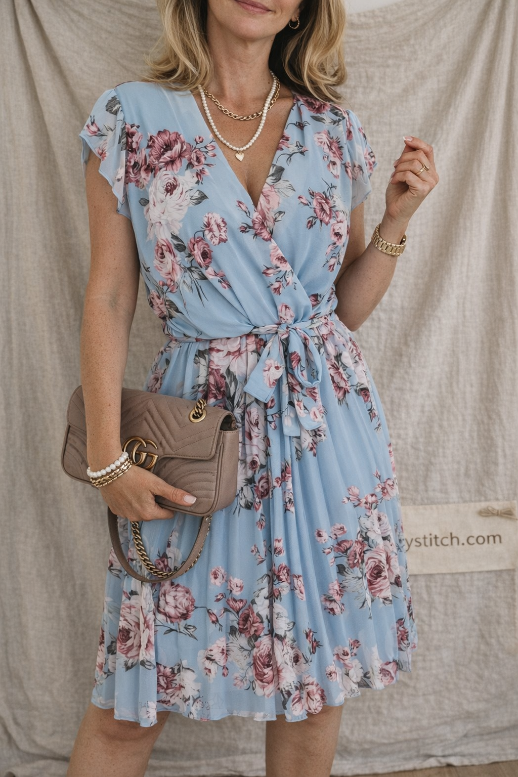 Summer New Waist Floral Pleated Dress Women