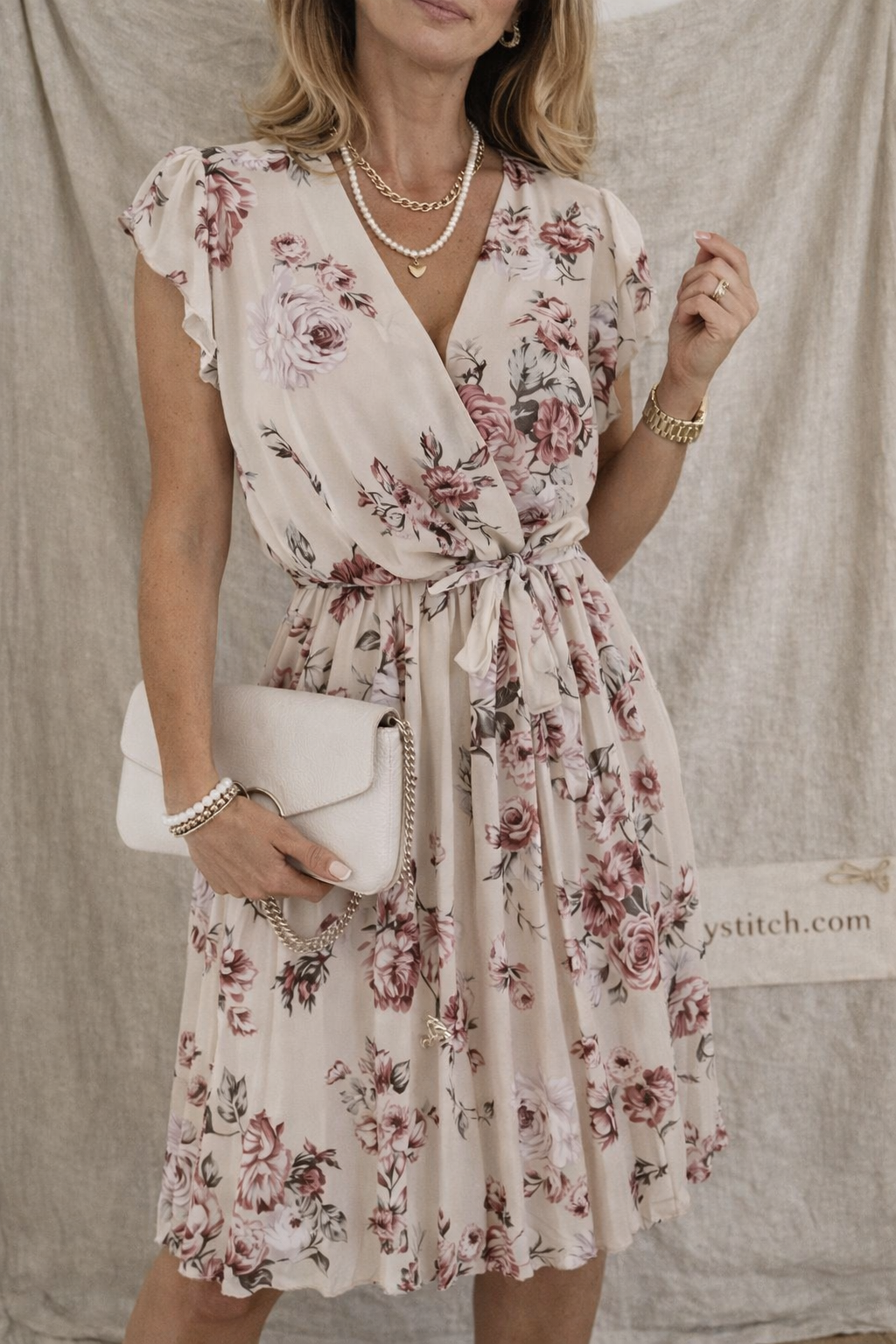 Summer New Waist Floral Pleated Dress Women