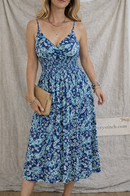 Fashionable Deep V Printed Slip Dress Summer