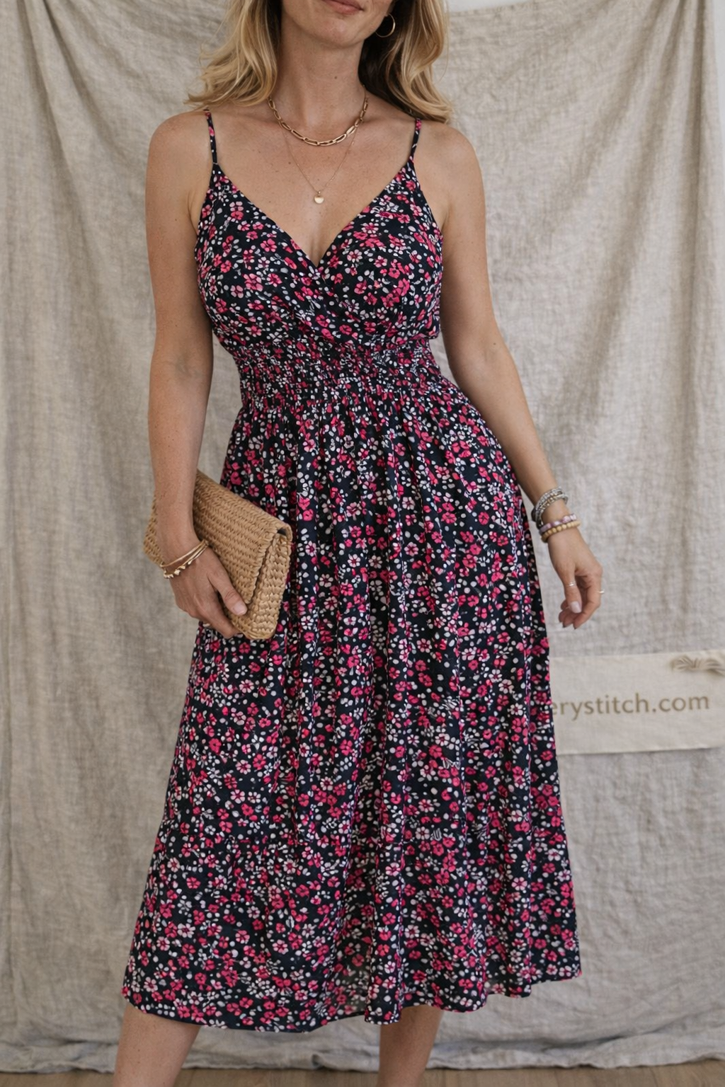Fashionable Deep V Printed Slip Dress Summer