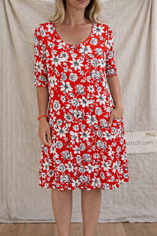 Summer Fashion Printed Loose Short Sleeve Pocket Dress Floral Dress