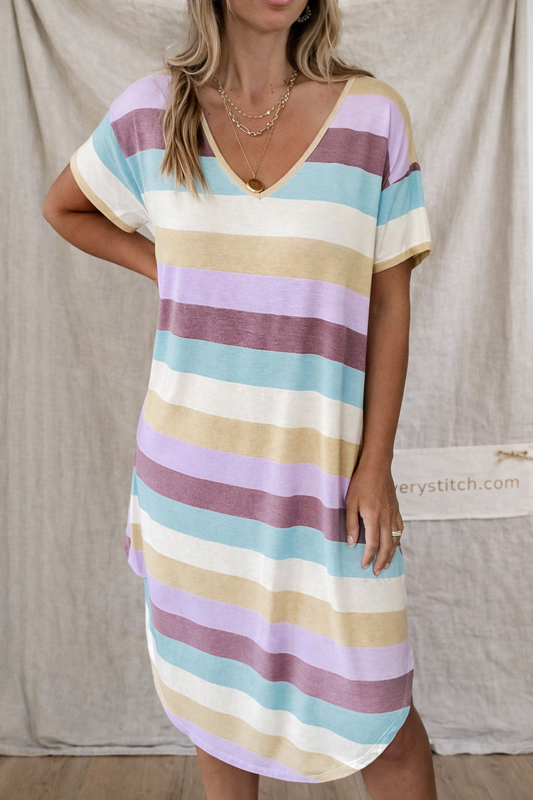 Summer New Striped Short-sleeved Sheath Dress