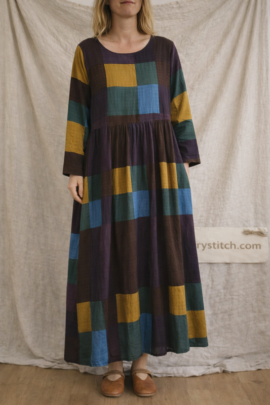 Literary Plus Size Plus Fertilizer Plus Printing Long-sleeved Dress