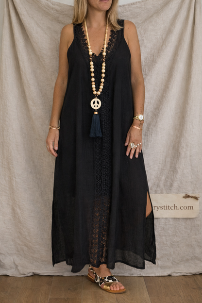 Women's Plus Size Dress Sleeveless Lace Stitching Dress