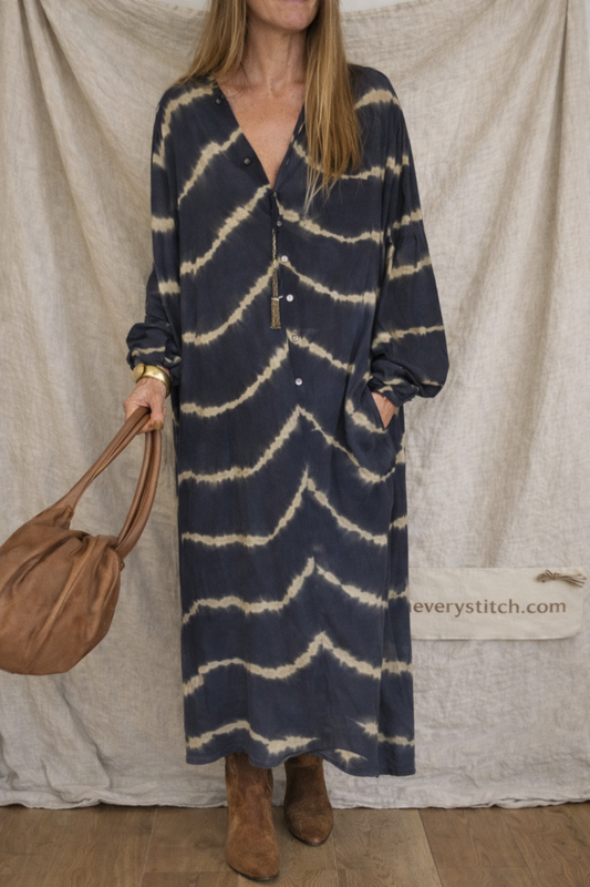 Tie-Dye Maxi Dress - Relaxed V-Neck