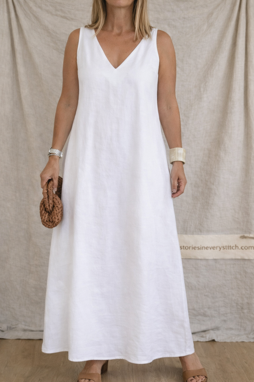 Plus Size White Cotton Linen Dress