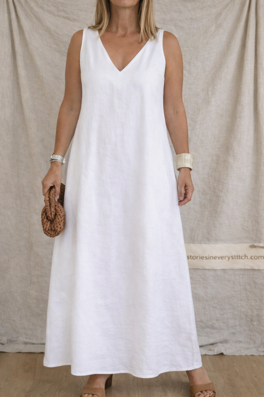 Plus Size White Cotton Linen Dress