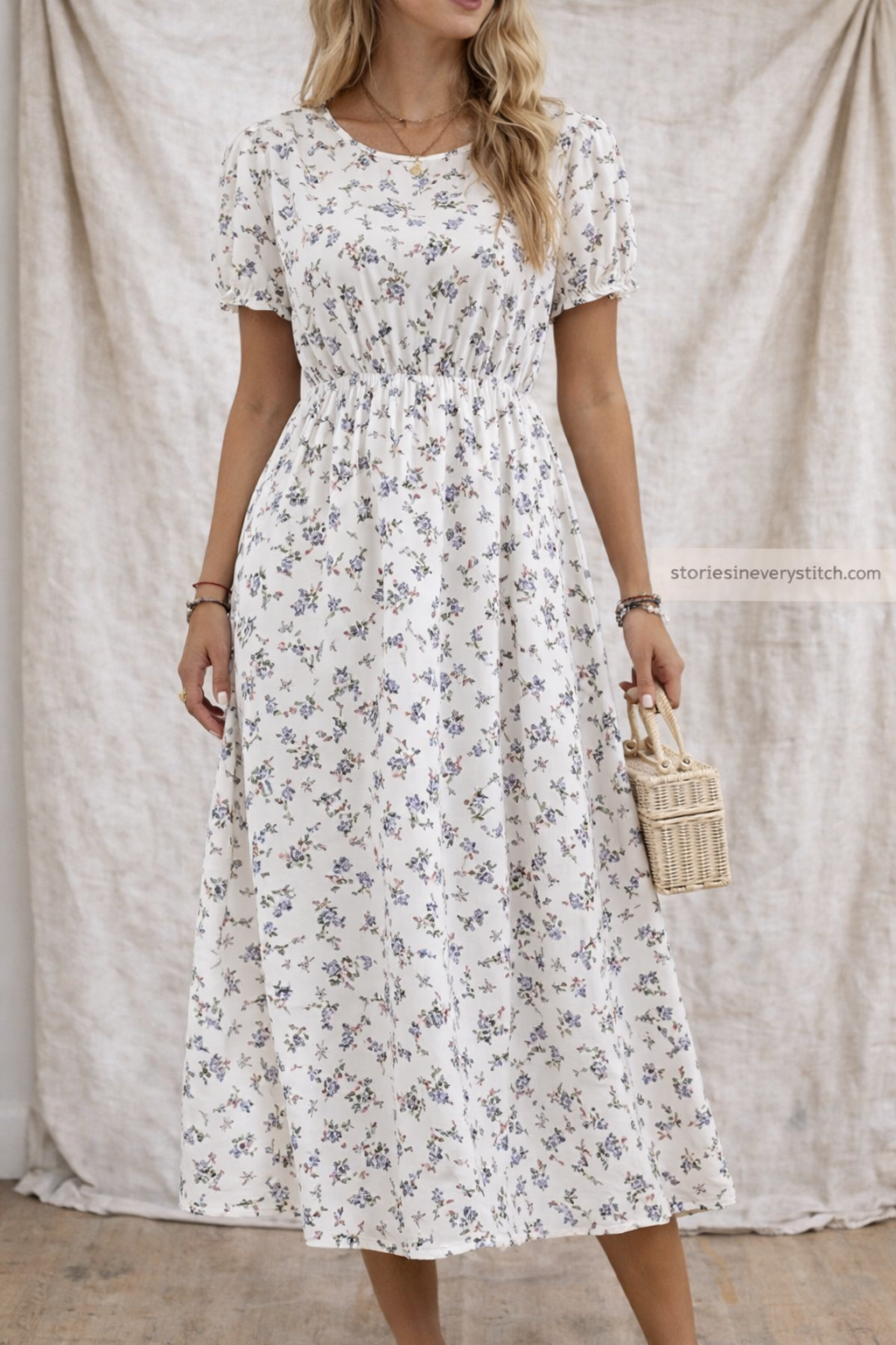 Floral Short-Sleeve Midi Dress with Pockets – Relaxed Everyday Fit