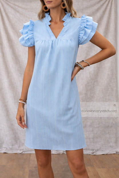 Women’s Ruffle Sleeve V-Neck Mini Dress – Casual Short Sleeve Summer Dress