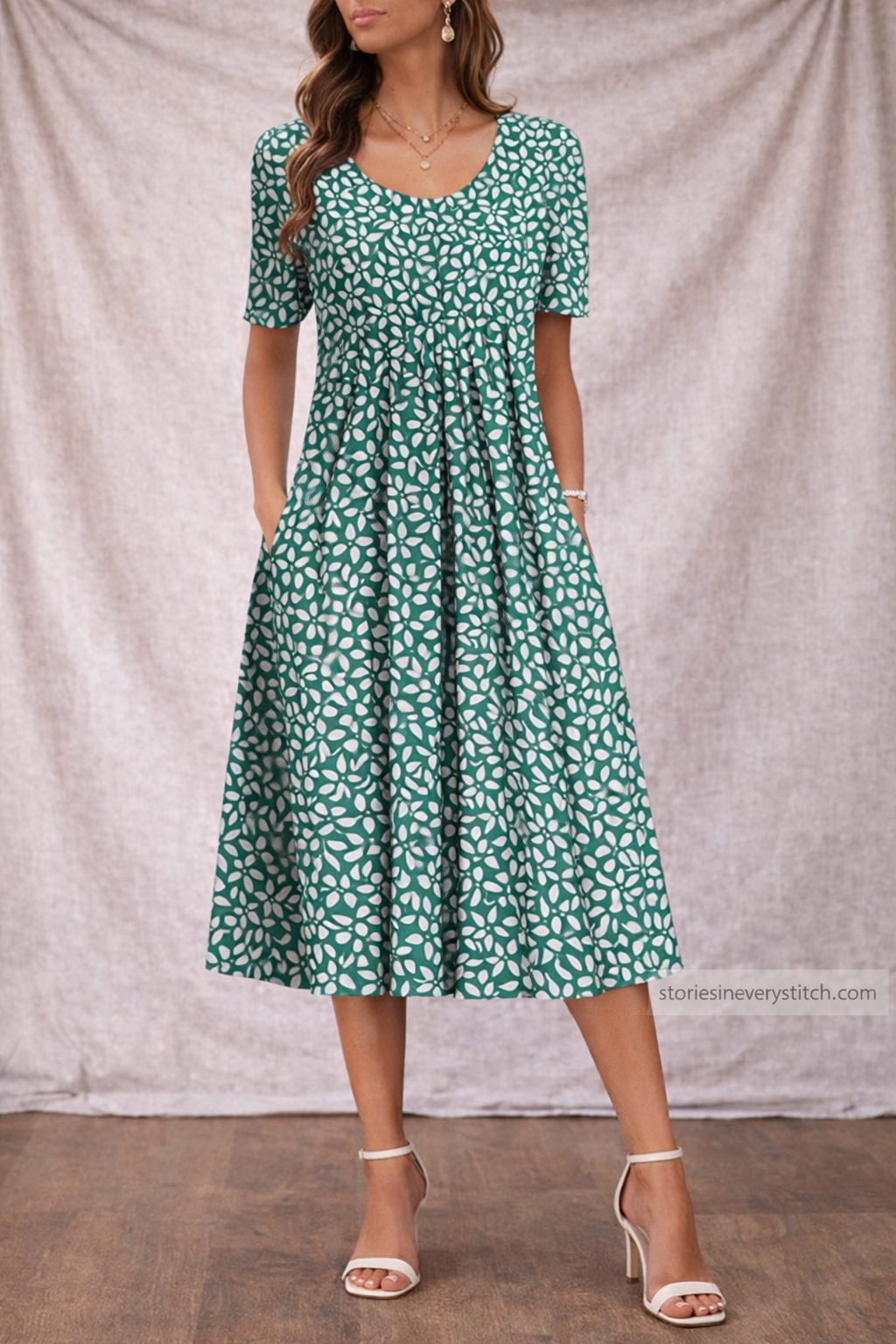 Women’s Floral Midi Dress – Casual Short Sleeve A-Line Summer Dress
