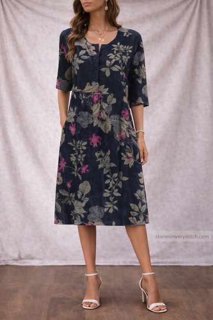 Women’s Floral Lace-Up Midi Dress – Casual Short Sleeve Summer Dress
