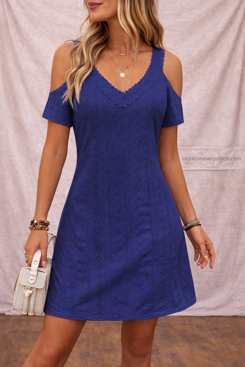 Women’s Cold Shoulder Mini Dress – V-Neck Short Sleeve Casual Summer Dress