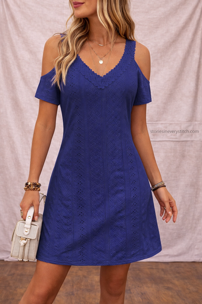 Women’s Cold Shoulder Mini Dress – V-Neck Short Sleeve Casual Summer Dress