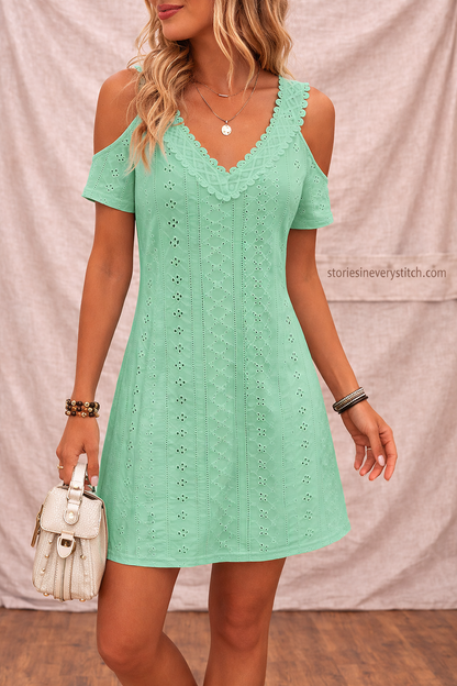 Women’s Cold Shoulder Mini Dress – V-Neck Short Sleeve Casual Summer Dress