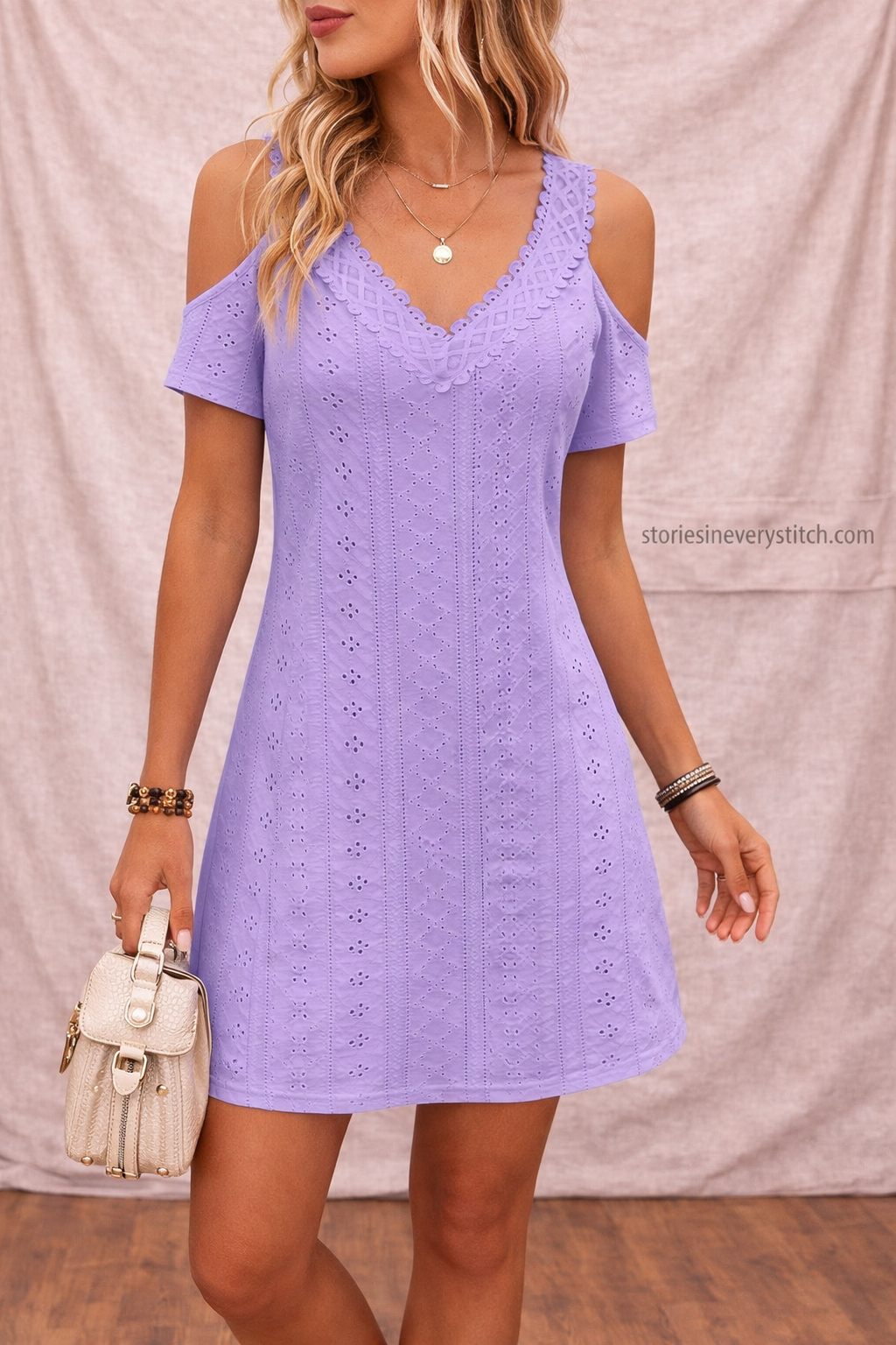 Women’s Cold Shoulder Mini Dress – V-Neck Short Sleeve Casual Summer Dress