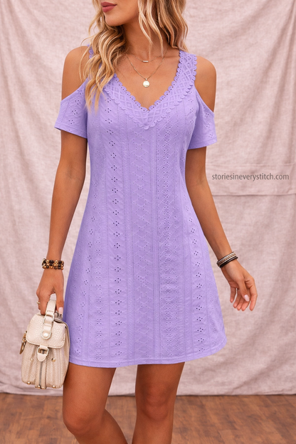 Women’s Cold Shoulder Mini Dress – V-Neck Short Sleeve Casual Summer Dress