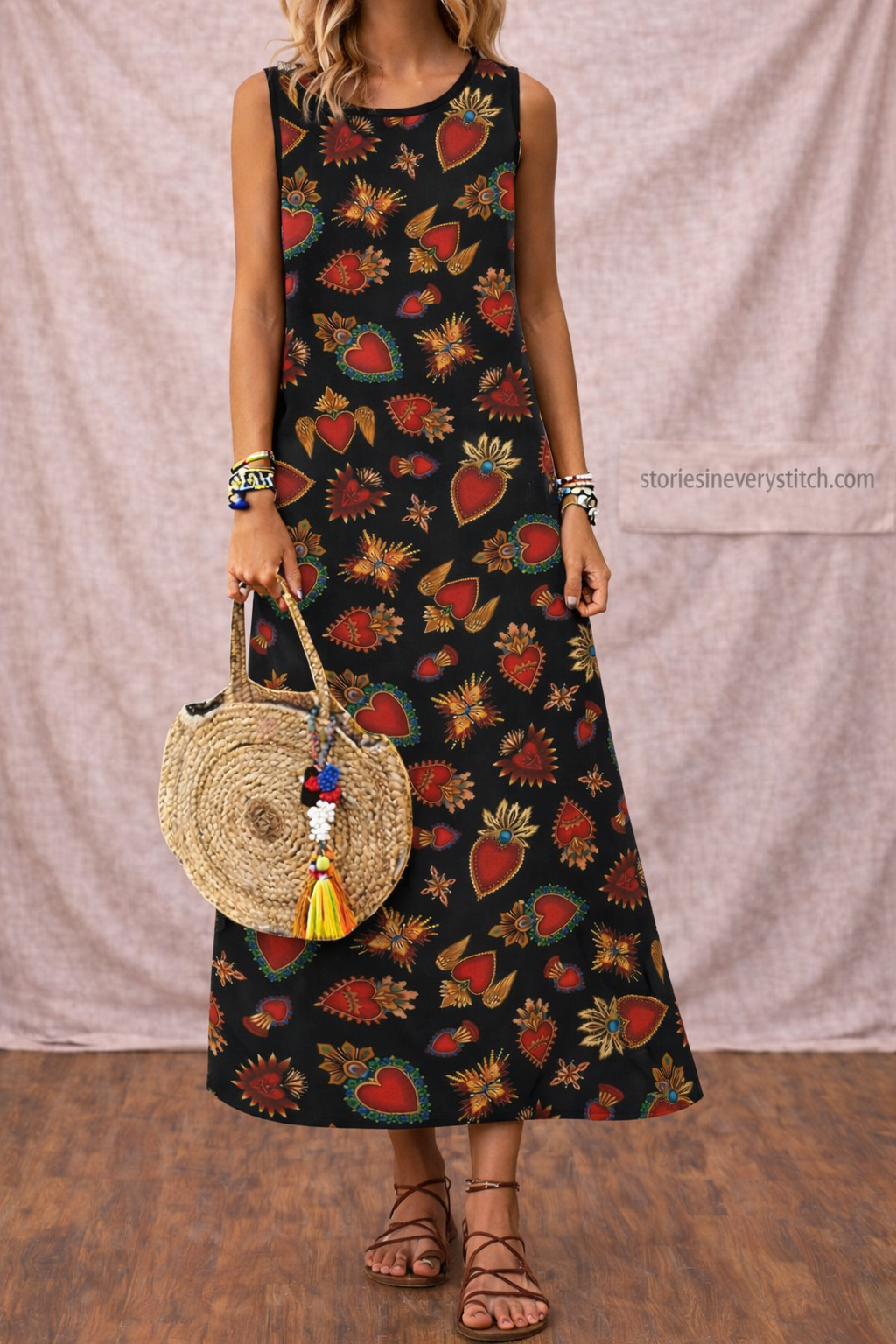 Floral Maxi Dress with Sleeveless Design and Round Neck – Relaxed Flowy Fit