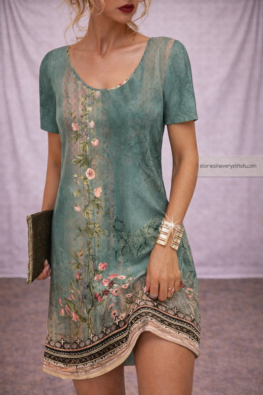 Women’s Vintage Floral Mini Dress – Casual Short Sleeve Boho Summer Dress