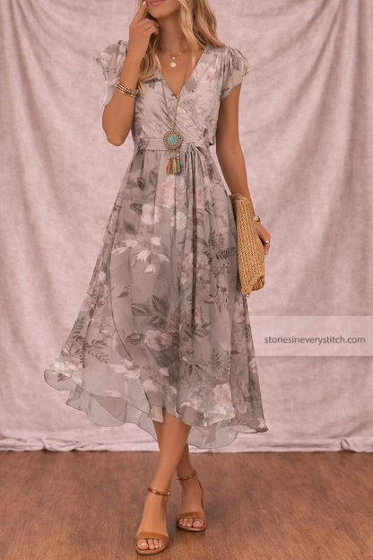 Women’s Boho Polka Dot Midi Dress – V-Neck Button Front Casual Summer Dress