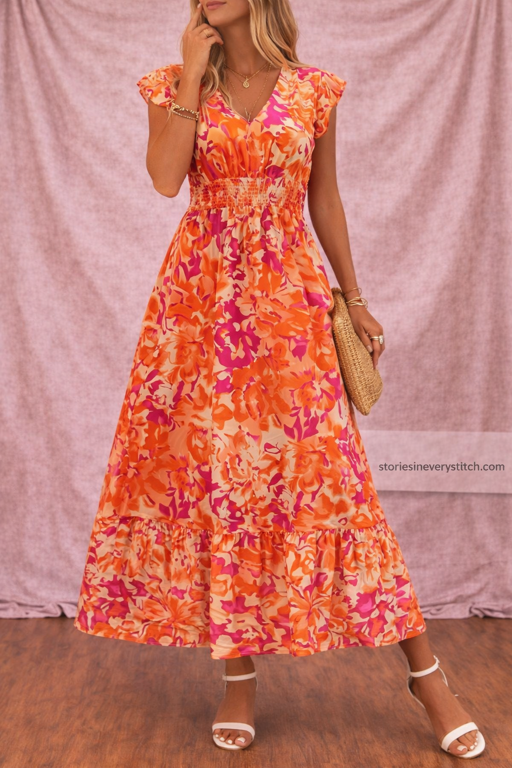 Women’s Floral V-Neck Maxi Dress – Sleeveless Boho Summer Dress