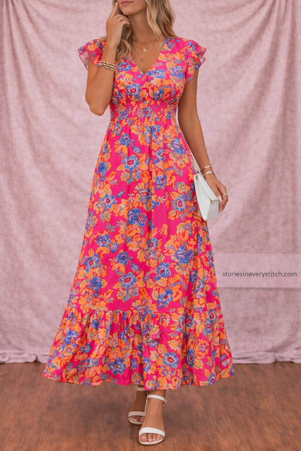 Women’s Floral V-Neck Maxi Dress – Sleeveless Boho Summer Dress