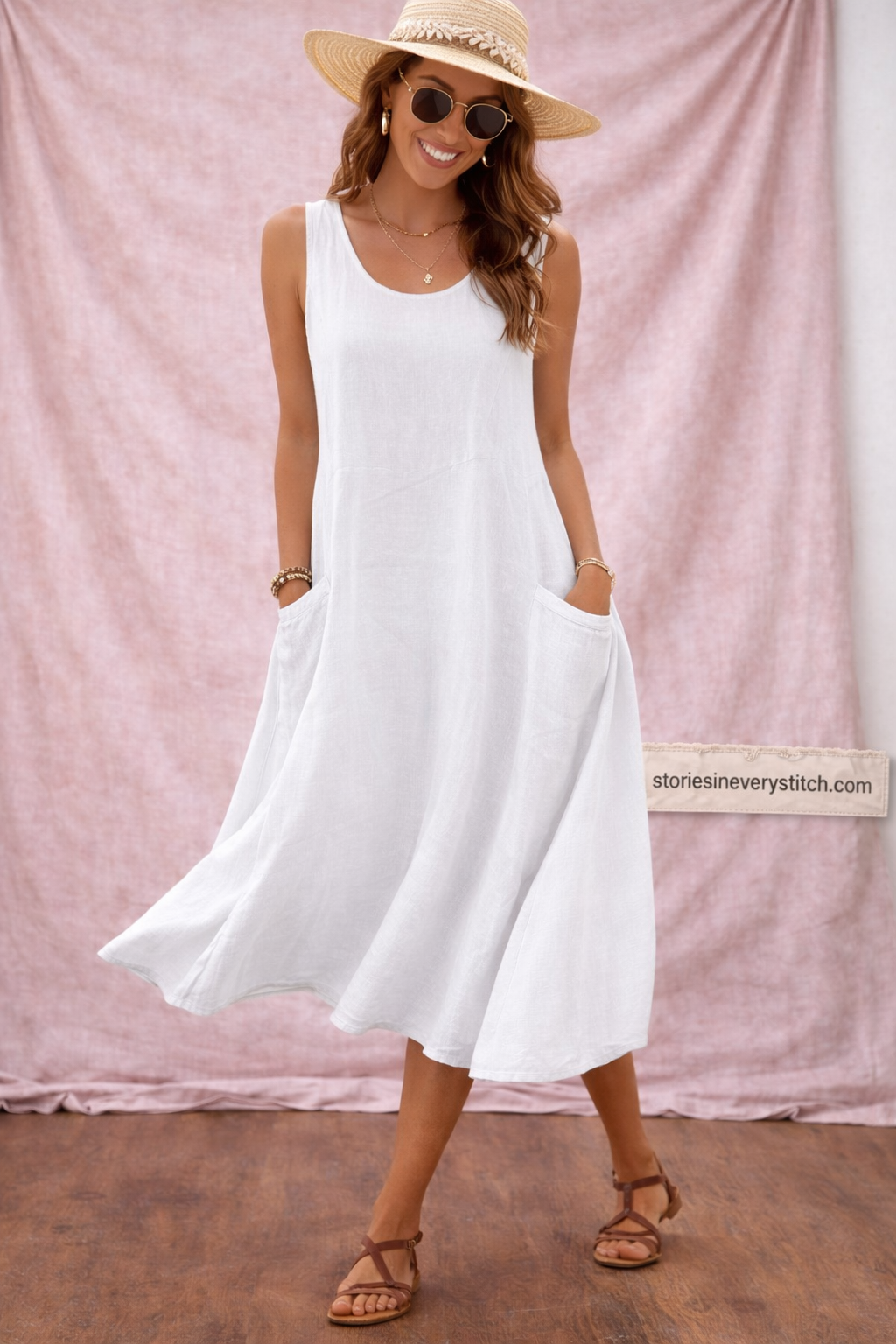 Sleeveless Maxi Dress with Round Neck and Pockets – Relaxed Flowy Fit