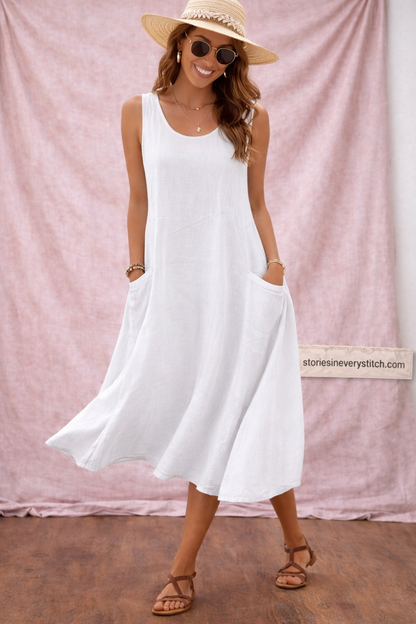Sleeveless Maxi Dress with Round Neck and Pockets – Relaxed Flowy Fit