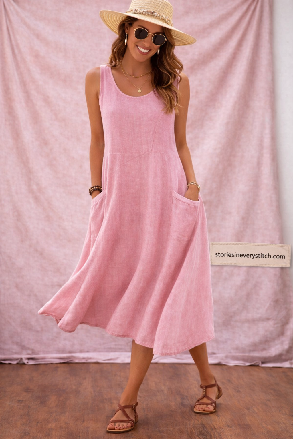 Sleeveless Maxi Dress with Round Neck and Pockets – Relaxed Flowy Fit