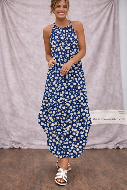 Women’s Polka Dot Halter Maxi Dress – Sleeveless Casual Summer Dress