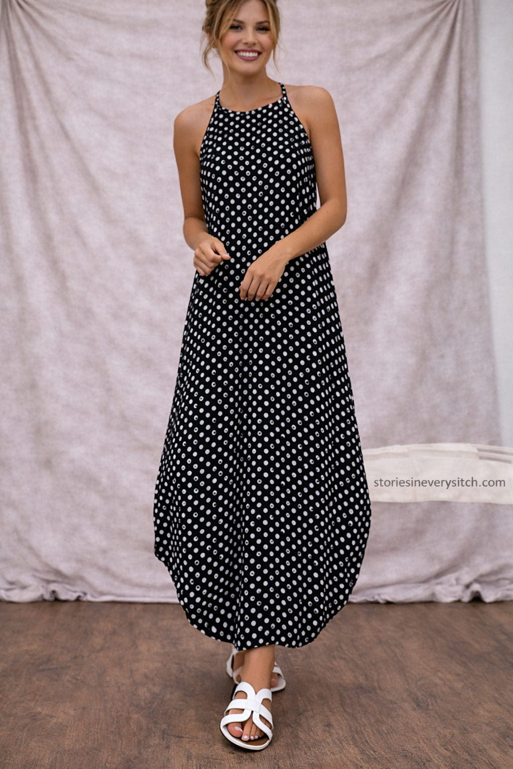 Women’s Polka Dot Halter Maxi Dress – Sleeveless Casual Summer Dress