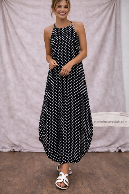 Women’s Polka Dot Halter Maxi Dress – Sleeveless Casual Summer Dress
