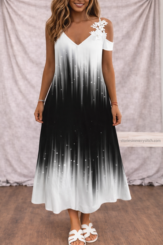 Women’s Gradient Floral Maxi Dress – Sleeveless V-Neck Casual Summer Dress