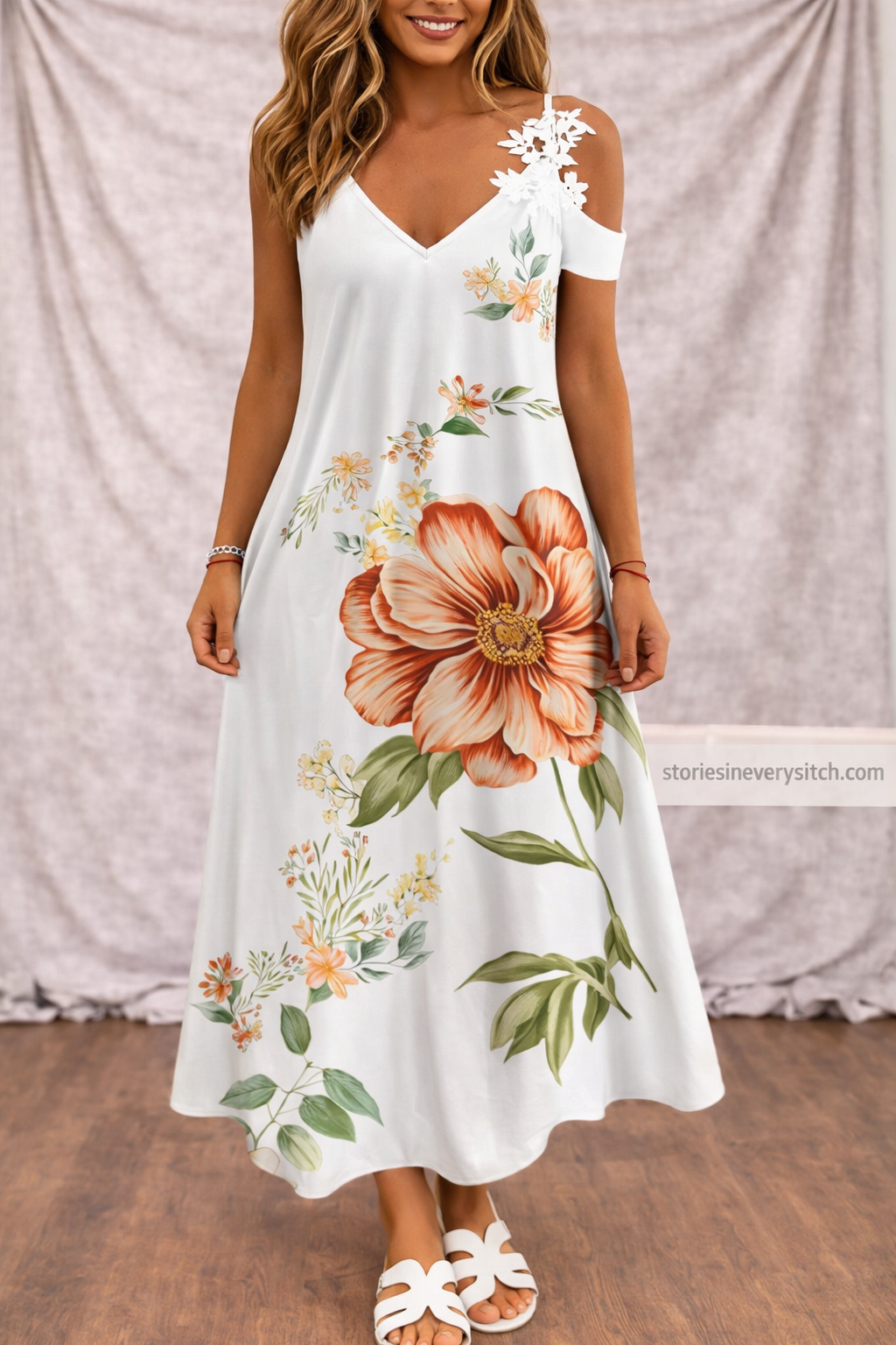 Women’s Gradient Floral Maxi Dress – Sleeveless V-Neck Casual Summer Dress